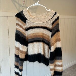 Free People Striped Sweater - Black, Brown, Cream